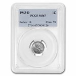 1943 P-D-S Lincoln Cent 3-Coin Set MS-67 PCGS