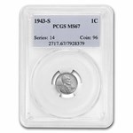 1943 P-D-S Lincoln Cent 3-Coin Set MS-67 PCGS