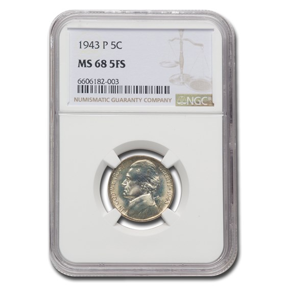 1943-P Silver Jefferson Nickel MS-68 NGC (5FS) 1943-P Silver Jefferson Nickel MS-68 NGC (5FS)