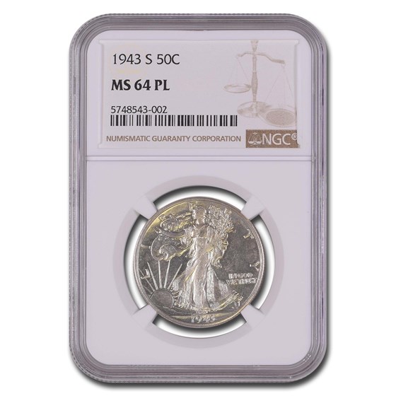 1943-S Walking Liberty Half Dollar MS-64 NGC (PL) 1943-S Walking Liberty Half Dollar MS-64 NGC (PL)