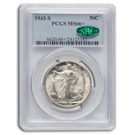 1943-S Walking Liberty Half Dollar MS-66+ PCGS CAC 1943-S Walking Liberty Half Dollar MS-66+ PCGS CAC