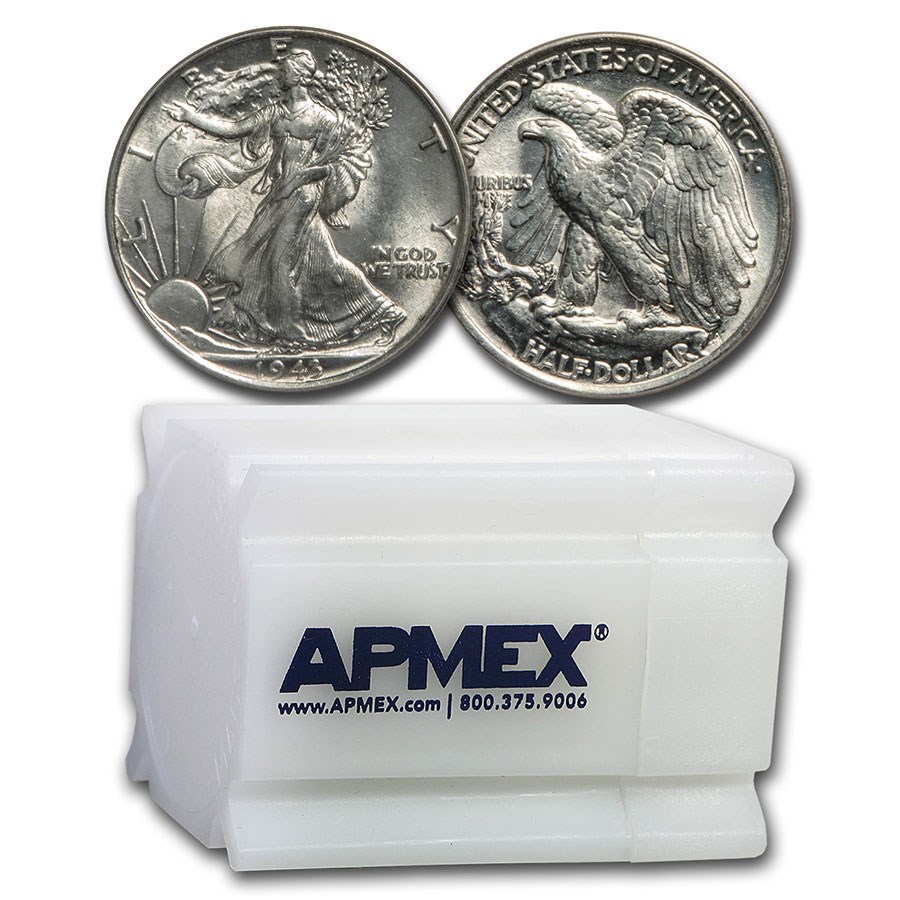 1943 Walking Liberty Half Dollar 20-Coin Roll AU