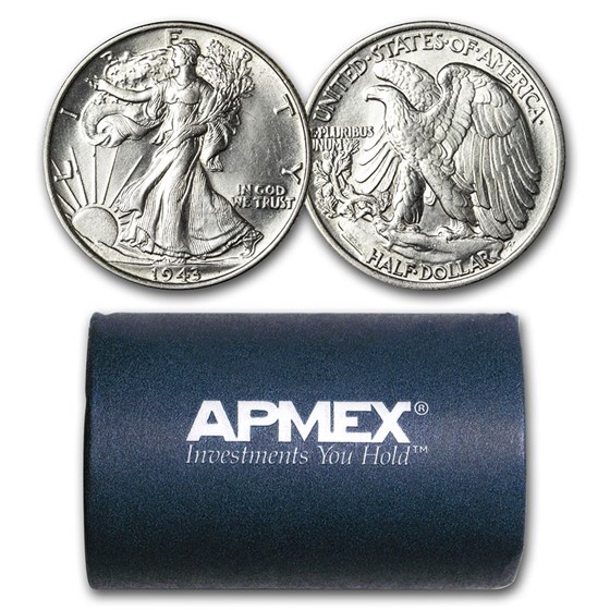 1943 Walking Liberty Half Dollar 20-Coin Roll BU 1943 Walking Liberty Half Dollar 20-Coin Roll BU