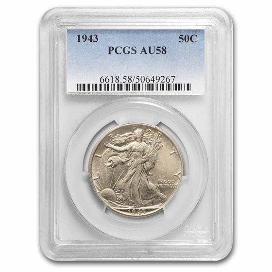 1943 Walking Liberty Half Dollar AU-58 PCGS 1943 Walking Liberty Half Dollar AU-58 PCGS