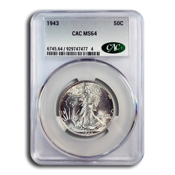1943 Walking Liberty Half Dollar MS-64 CACG
