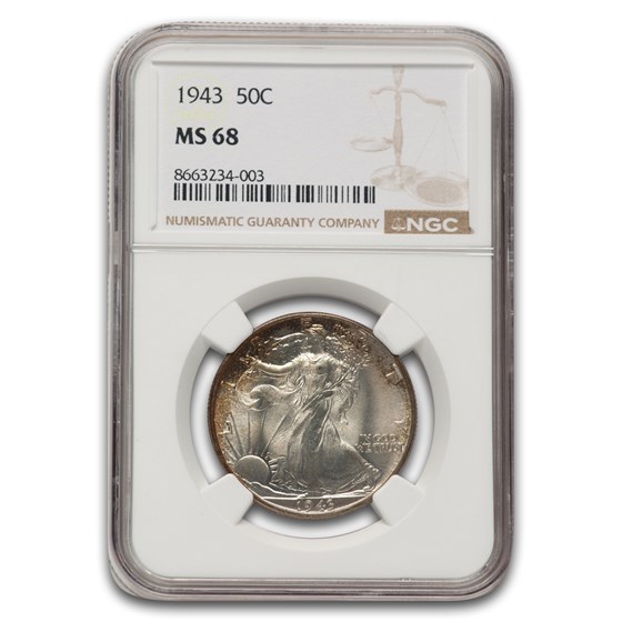 1943 Walking Liberty Half Dollar MS-68 NGC (Toned)