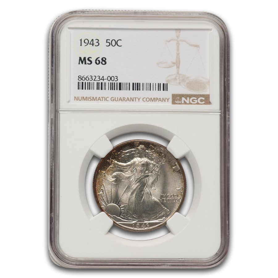 1943 Walking Liberty Half Dollar MS-68 NGC (Toned)