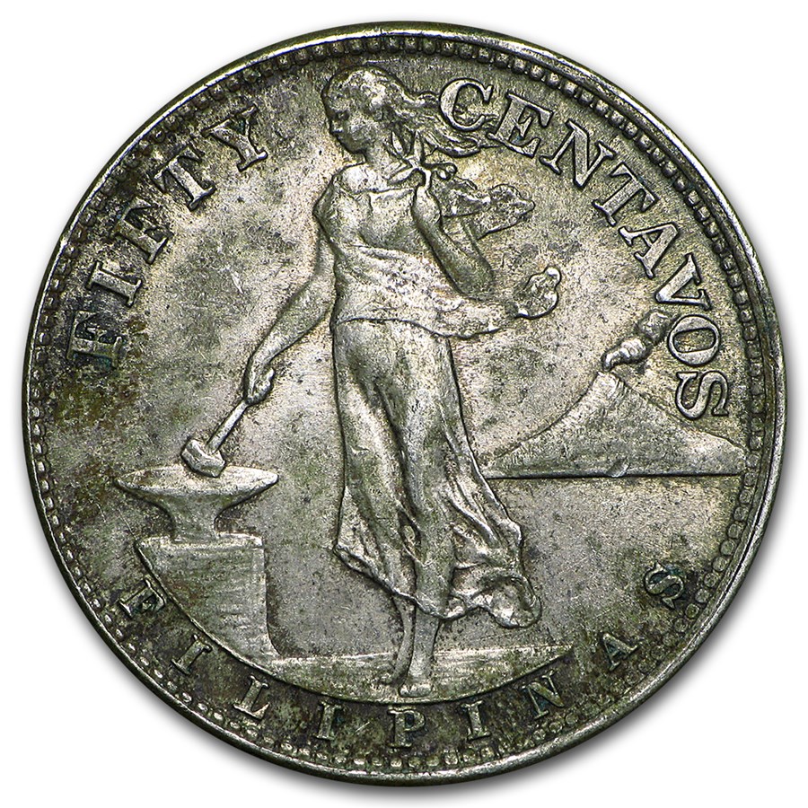 1944-45 Philippines Silver 50 Centavos AU/BU