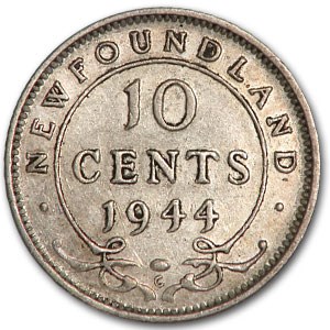 1944-C Newfoundland Silver 10 Cents George VI XF 1944-C Newfoundland Silver 10 Cents George VI XF