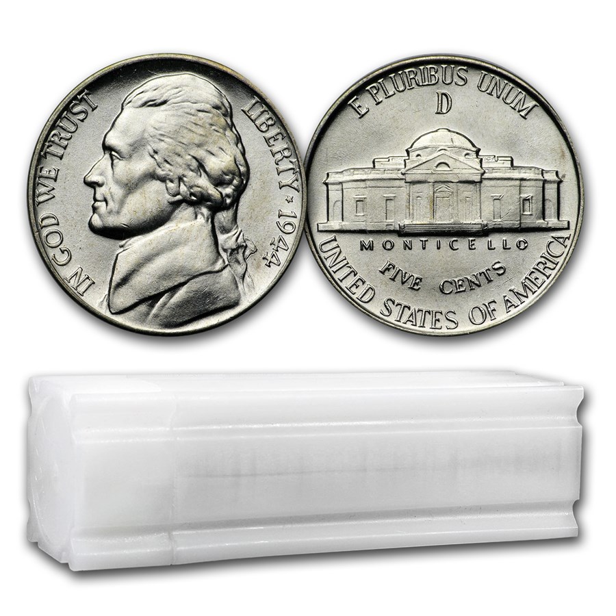 1944-D 35% Silver Wartime Jefferson Nickel Roll BU