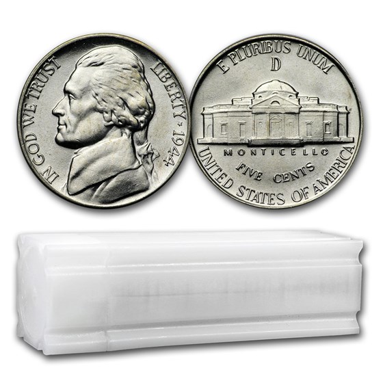 1944-D 35% Silver Wartime Jefferson Nickel Roll BU 1944-D 35% Silver Wartime Jefferson Nickel Roll BU