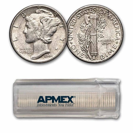 1944-D Mercury Dime 50-Coin Roll Avg Circ