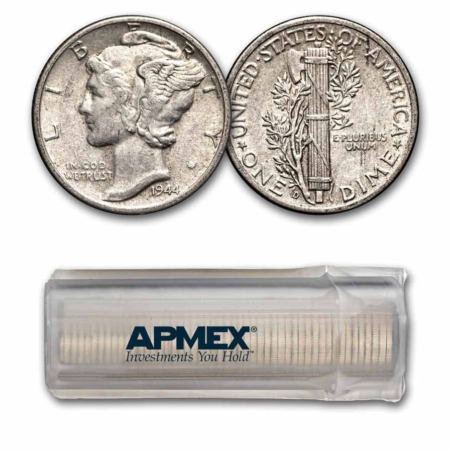 1944-D Mercury Dime 50-Coin Roll Avg Circ