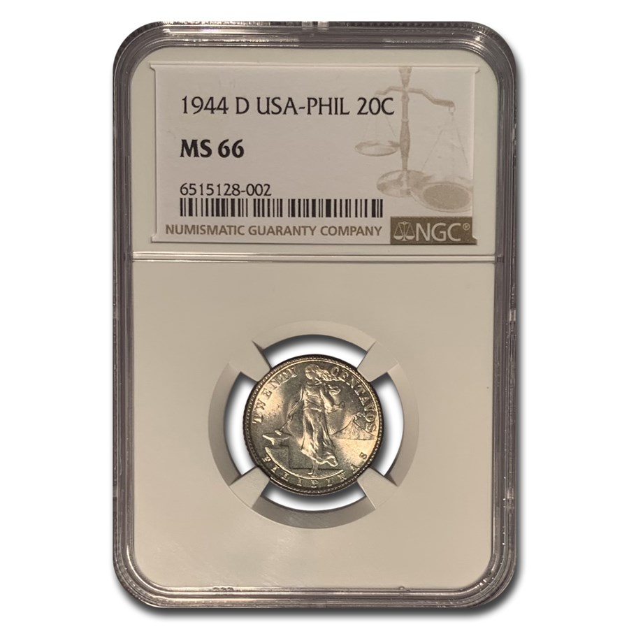 1944-D Philippines Silver 20 Centavos MS-66 NGC