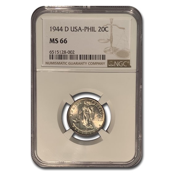 1944-D Philippines Silver 20 Centavos MS-66 NGC 1944-D Philippines Silver 20 Centavos MS-66 NGC