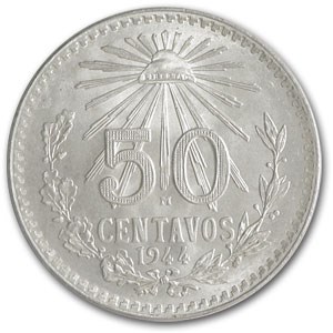 1944-M Mexico Silver 50 Centavos BU