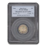 1944 Mercury Dime MS-64 PCGS (Mint Error, Broadstk out of Collar)