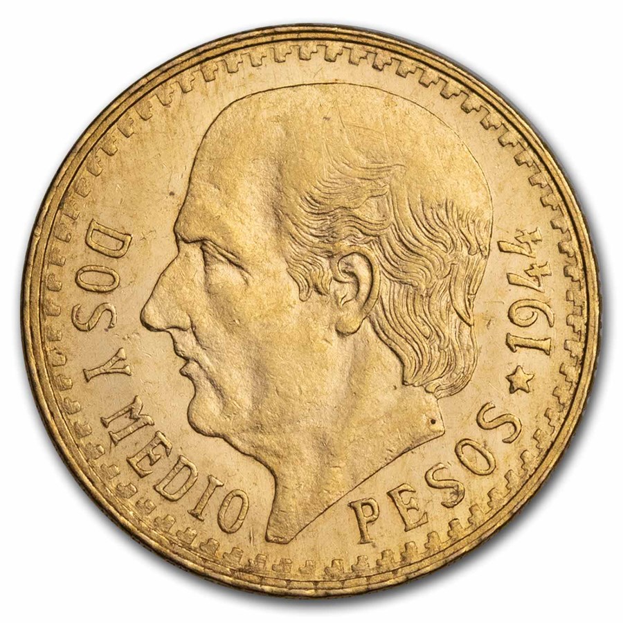 1944 Mexico Gold 2 1/2 Pesos BU