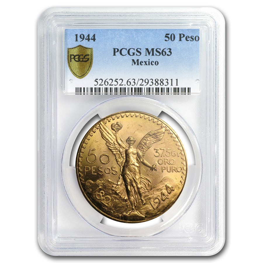 1944 Mexico Gold 50 Pesos MS-63 PCGS