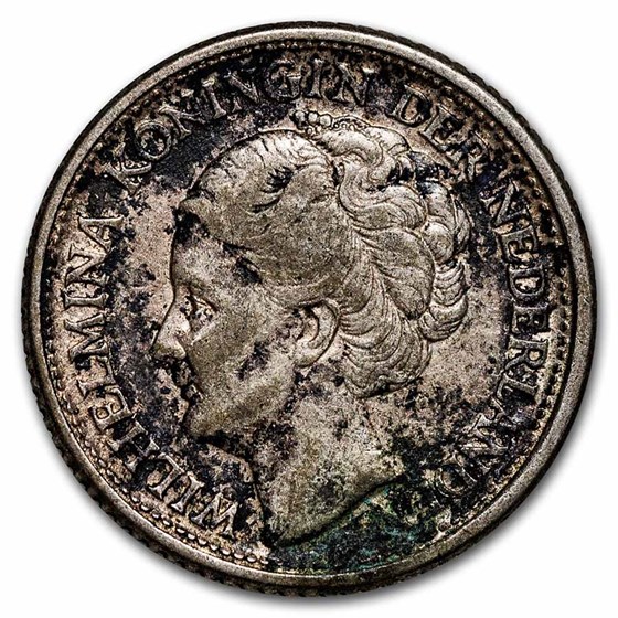 1944-P Netherlands Silver 25 Cents Wilhelmina AU/BU 1944-P Netherlands Silver 25 Cents Wilhelmina AU/BU
