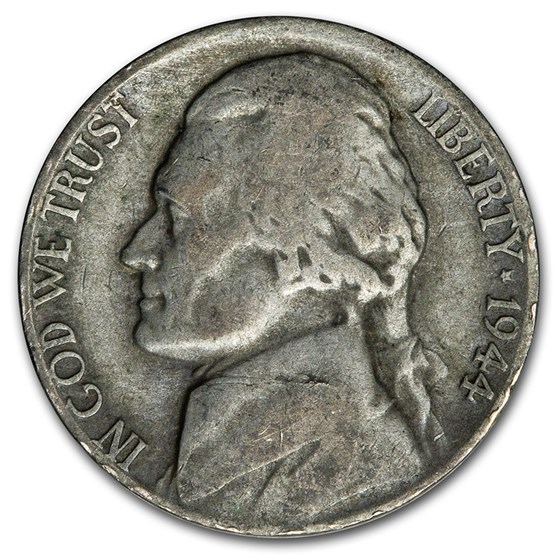1944-P Silver Wartime Jefferson Nickel Avg Circ 1944-P Silver Wartime Jefferson Nickel Avg Circ