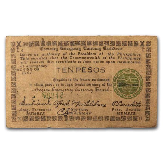1944 Philippines Guerilla Currency 10 Pesos Note VF 1944 Philippines Guerilla Currency 10 Pesos Note VF