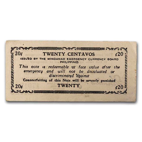 1944 Philippines Guerilla Currency 20 Centavos Note VF 1944 Philippines Guerilla Currency 20 Centavos Note VF