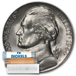 1944-S 35% Silver Wartime Jefferson Nickel Roll BU