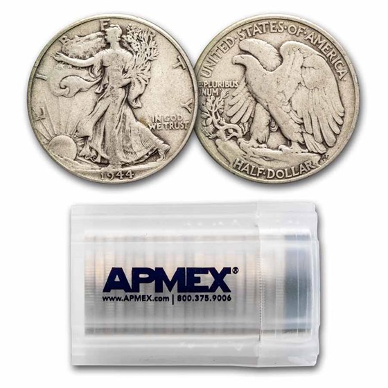 1944 Walking Liberty Halves 20-Coin Roll Avg Circ 1944 Walking Liberty Halves 20-Coin Roll Avg Circ