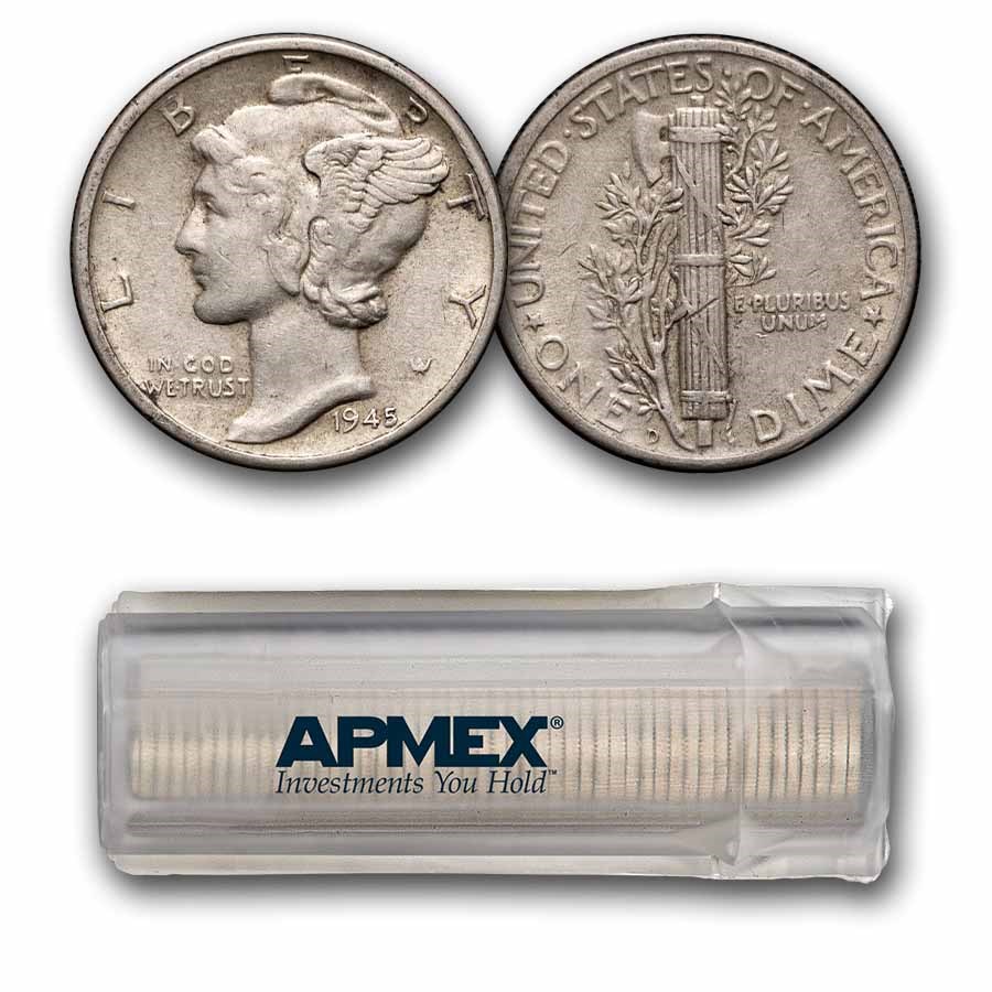1945-D Mercury Dime 50-Coin Roll Avg Circ