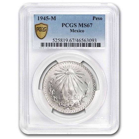 1945-M Mexico Silver 1 Peso Cap & Rays MS-67 PCGS 1945-M Mexico Silver 1 Peso Cap & Rays MS-67 PCGS