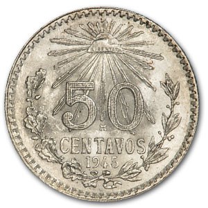 1945-M Mexico Silver 50 Centavos BU
