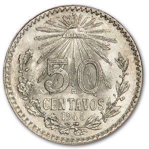 1945-M Mexico Silver 50 Centavos BU 1945-M Mexico Silver 50 Centavos BU