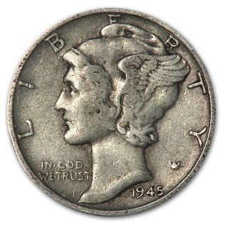 1945 Mercury Dime XF 1945 Mercury Dime XF