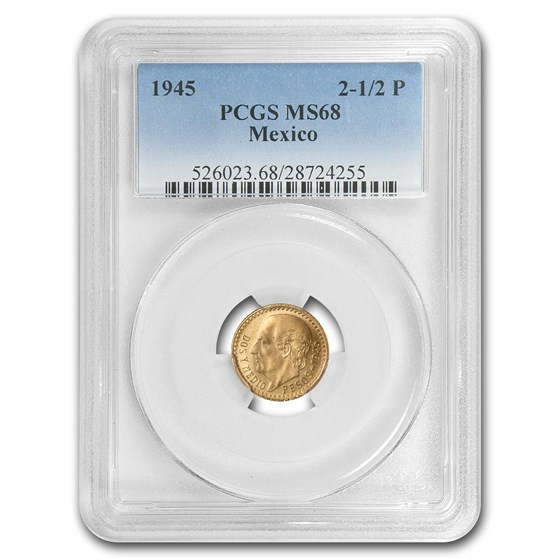 1945 Mexico Gold 2 1/2 Pesos MS-68 PCGS 1945 Mexico Gold 2 1/2 Pesos MS-68 PCGS