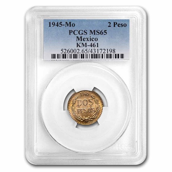 1945 Mexico Gold 2 Pesos MS-65 PCGS 1945 Mexico Gold 2 Pesos MS-65 PCGS