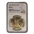 1945 Mexico Gold 50 Pesos MS-63 NGC