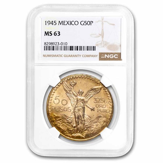 1945 Mexico Gold 50 Pesos MS-63 NGC 1945 Mexico Gold 50 Pesos MS-63 NGC