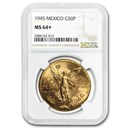 1945 Mexico Gold 50 Pesos MS-64+ NGC