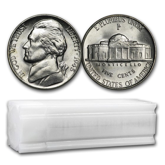 1945-P 35% Silver Wartime Jefferson Nickel Roll BU 1945-P 35% Silver Wartime Jefferson Nickel Roll BU