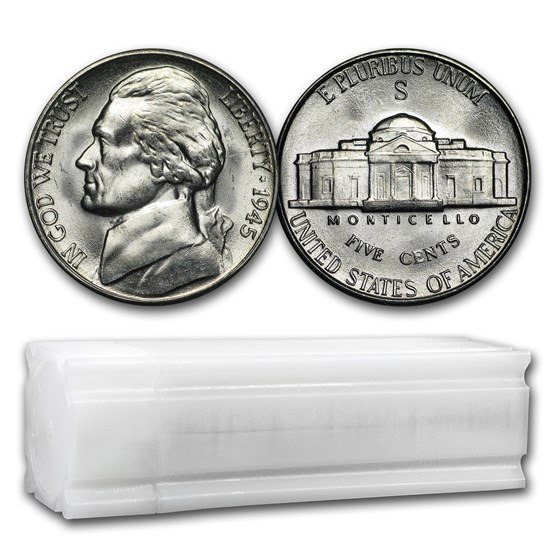 1945-S 35% Silver Wartime Jefferson Nickel Roll BU 1945-S 35% Silver Wartime Jefferson Nickel Roll BU