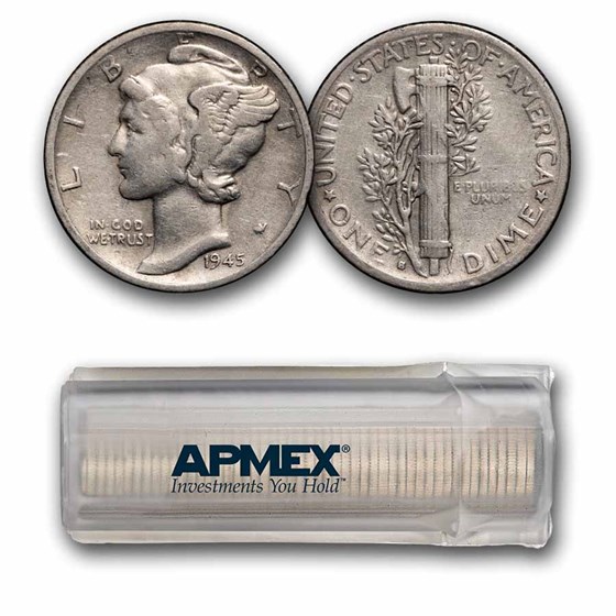 1945-S Mercury Dime 50-Coin Roll Avg Circ (Micro-S)