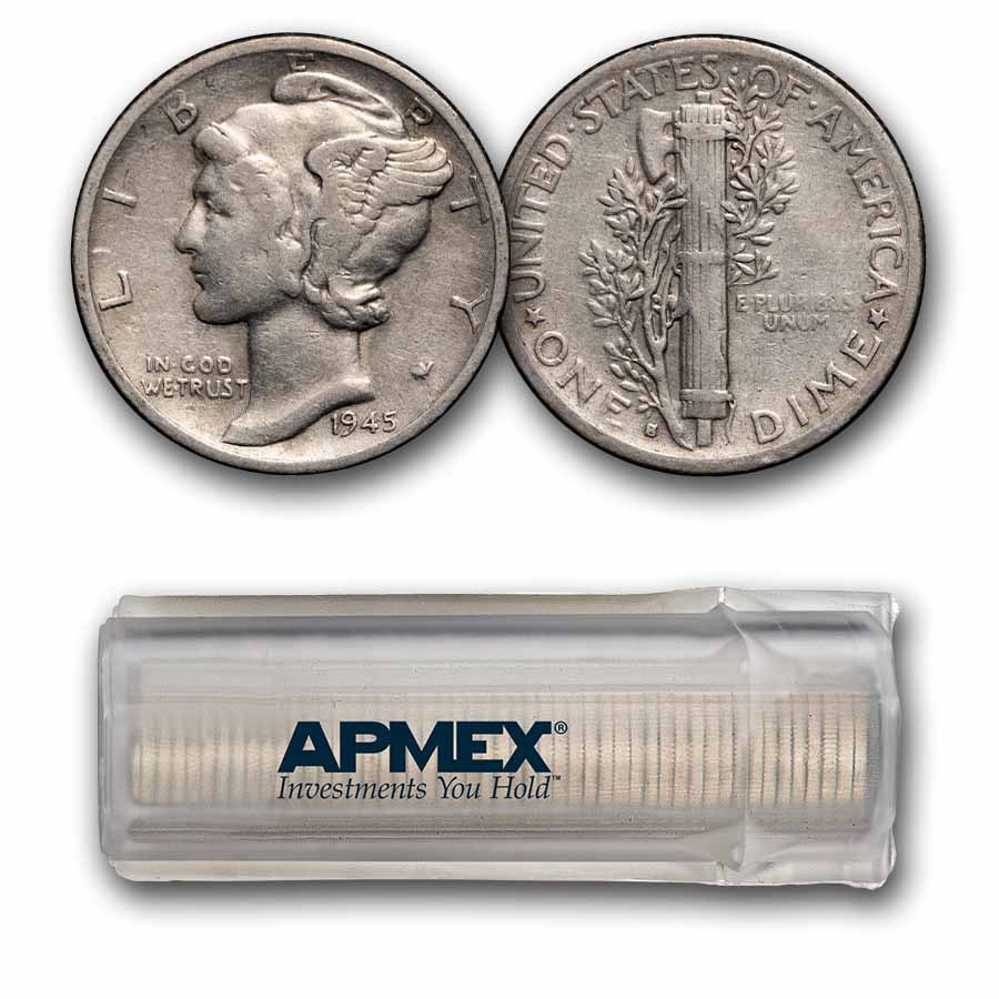 1945-S Mercury Dime 50-Coin Roll Avg Circ (Micro-S)