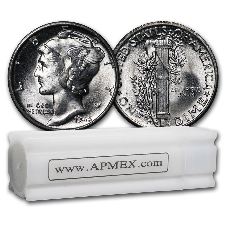 1945-S Mercury Dime 50-Coin Roll BU