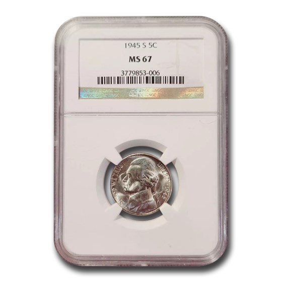 1945-S Silver Jefferson Nickel MS-67 NGC 1945-S Silver Jefferson Nickel MS-67 NGC