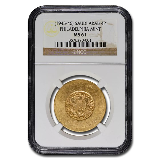 1945 Saudi Arabia Gold 4 Pound ARAMCO Philadelphia Mint MS-61 NGC 1945 Saudi Arabia Gold 4 Pound ARAMCO Philadelphia Mint MS-61 NGC