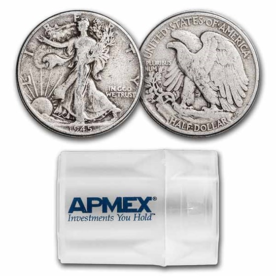 1945 Walking Liberty Halves 20-Coin Roll Avg Circ 1945 Walking Liberty Halves 20-Coin Roll Avg Circ
