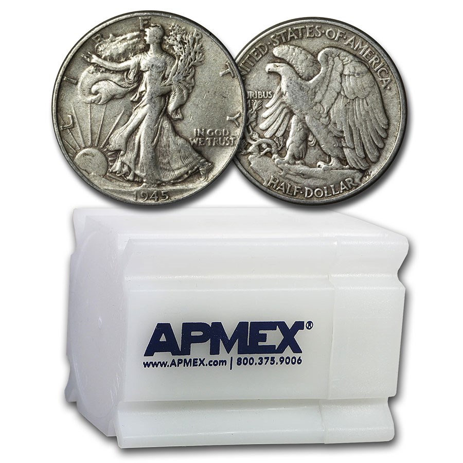 1945 Walking Liberty Halves 20-Coin Roll XF
