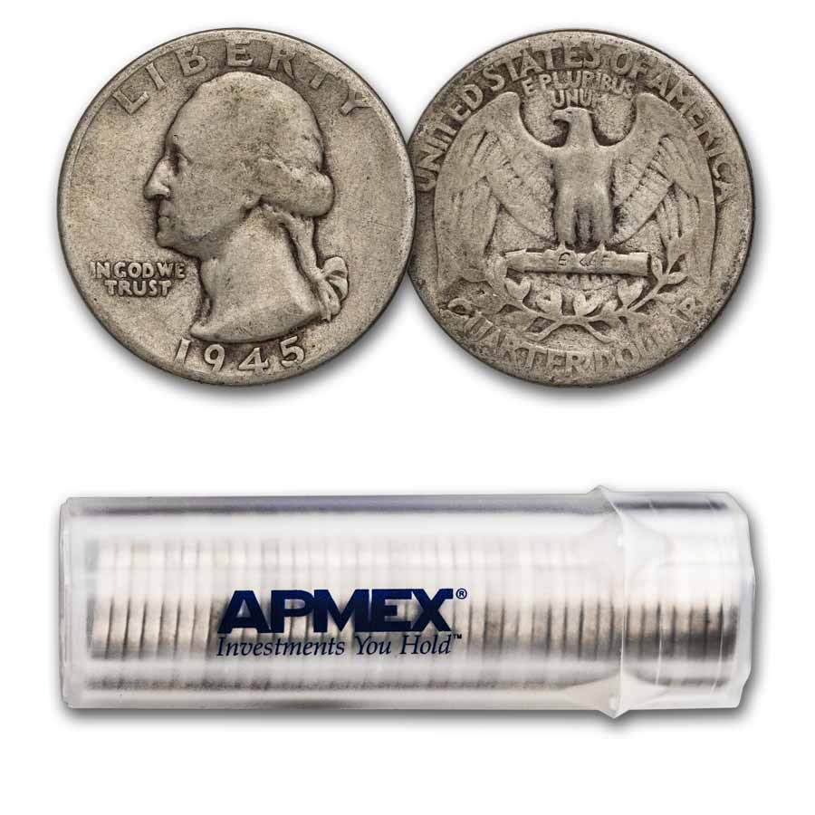 1945 Washington Quarter 40-Coin Roll Avg Circ