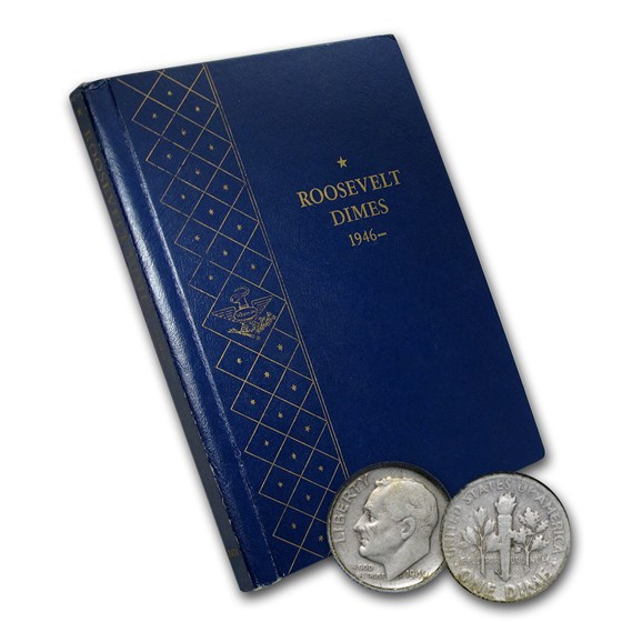 1946-1964 Roosevelt Dime Set (48 Coins, Whitman Album) Avg Circ